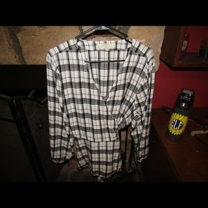 Loft Black and White Plaid Top